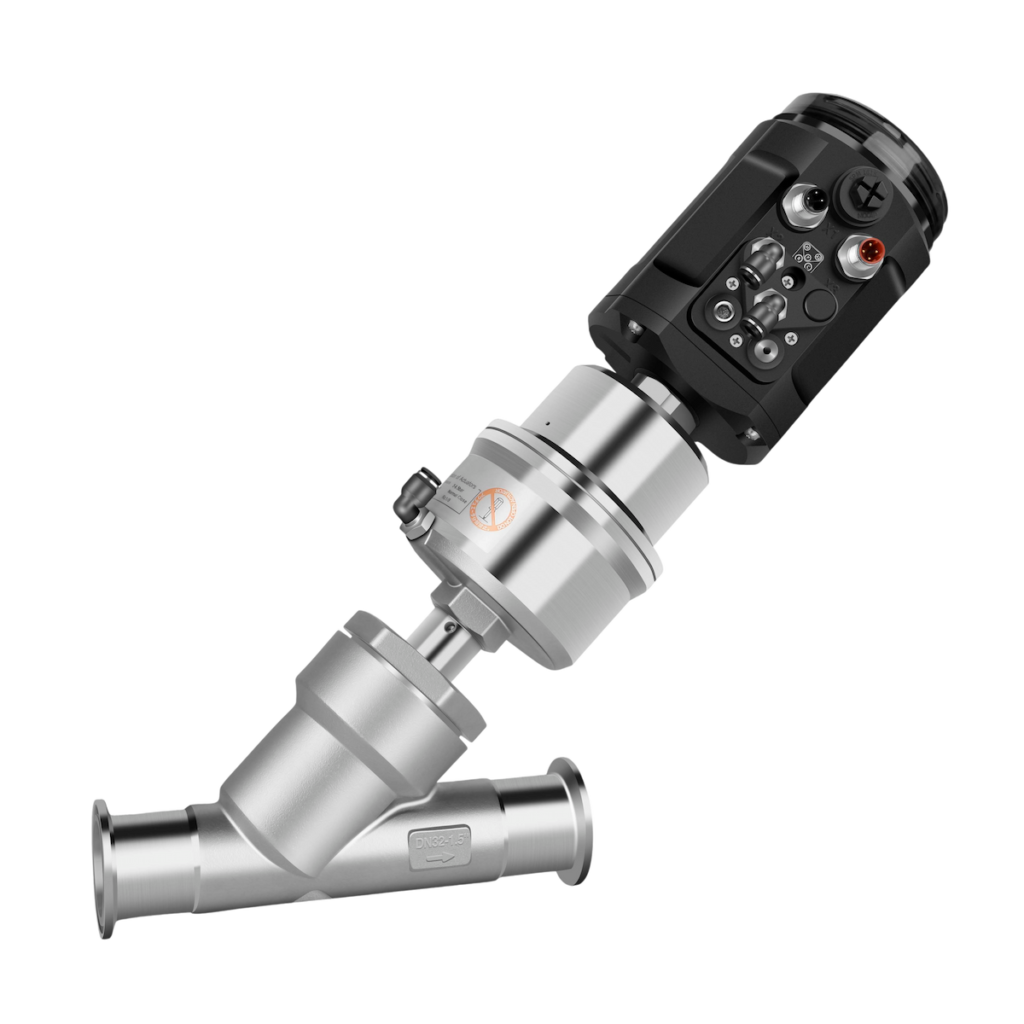 1500 smart valve positioner mounted on angle seat valve