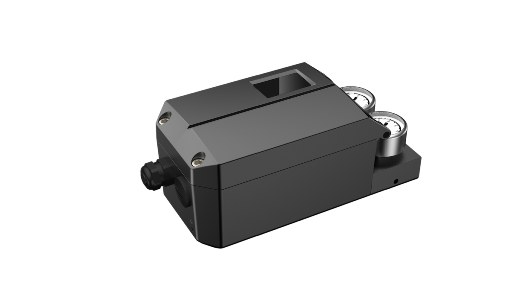 IP6000 smart valve positioner side view with pressure gauges