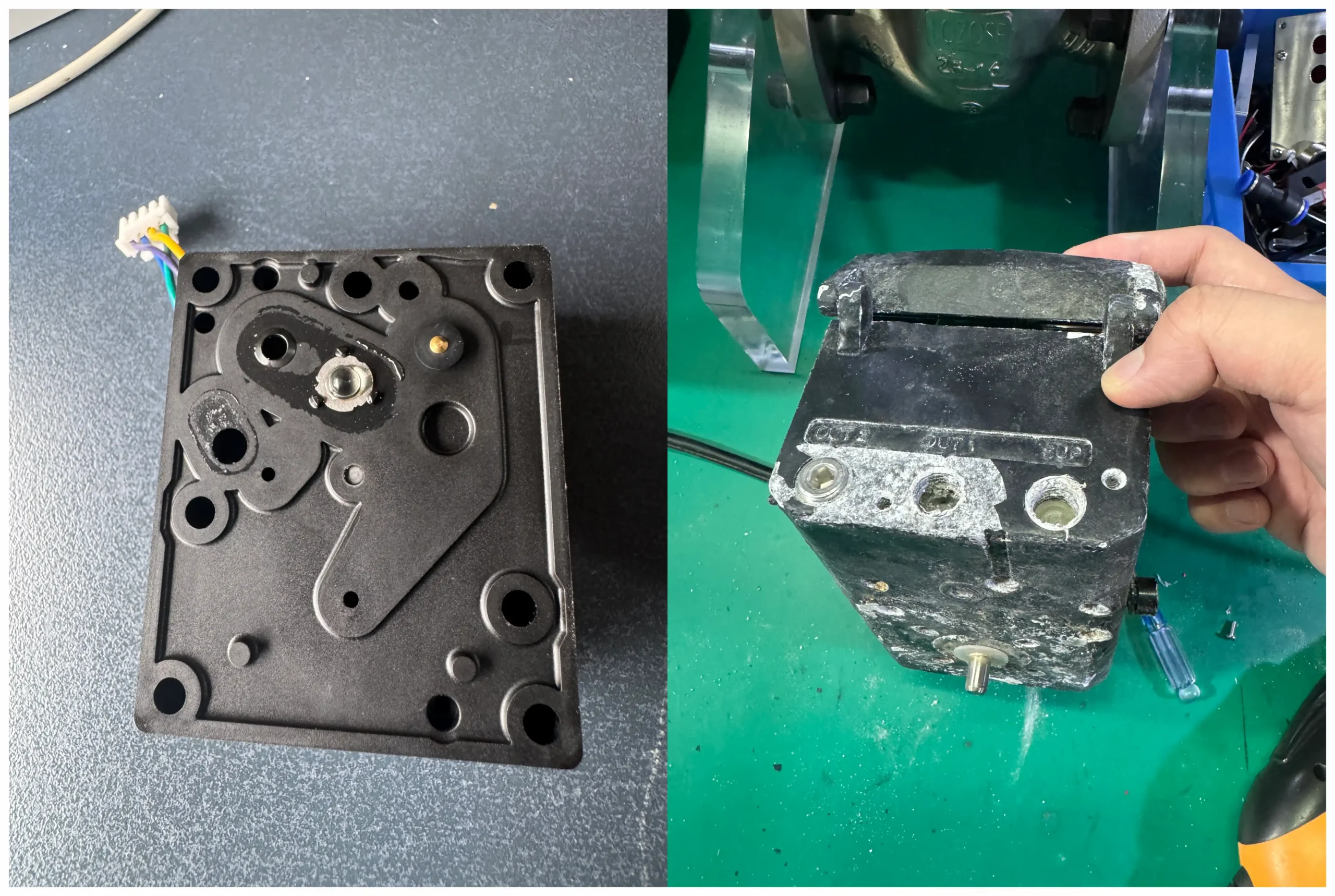 Water and contamination found inside a POWERFLOW valve positioner during troubleshooting